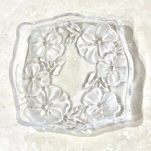 Vintage Original Waltherglas Fancies Pansy Flower Plate, Partially Frosted Dish